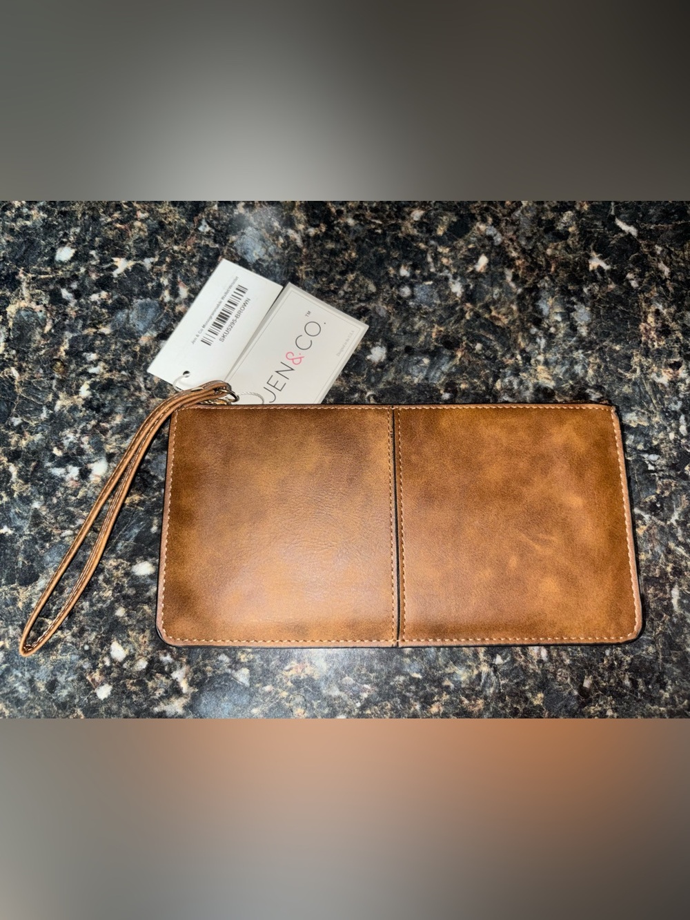 Jen & Co. Brown Vegan Leather Wristlet Wallet NWT RFID Protected
